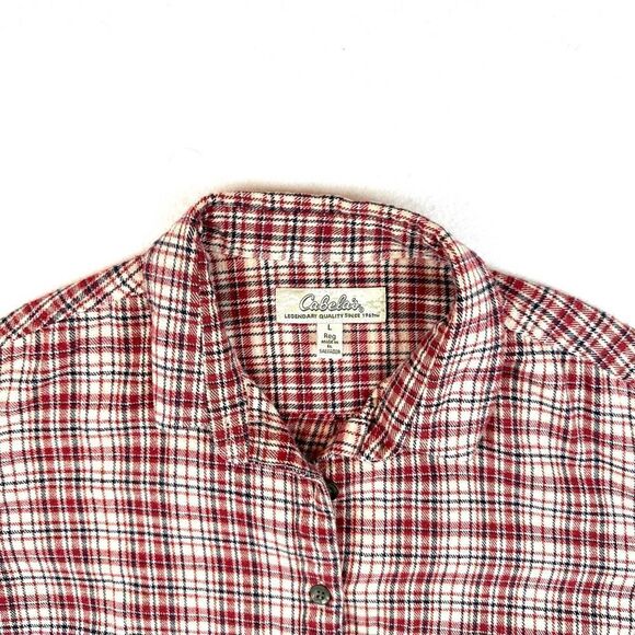 Cabelas Red and Cream Plaid Cotton Button‎ Up Flannel Women’s L - Picture 3 of 10